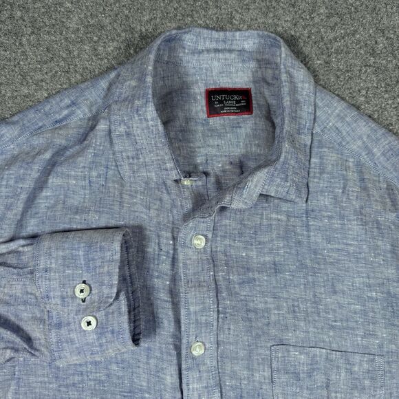 UNTUCKit Other - Untuckit Shirt Blue 100% Linen Slim Fit Wrinkle Resistant Mens Large